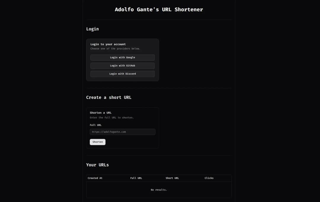 URL Shortener website homepage